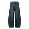 A084 Calle Principal Americana de Moda Unisex Gama Alta Retro Color Diseño Deconstruido Jeans para Hombre Estilo Holgado Hoja Curva
