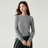 Otoño/Invierno Nuevo 100% Cachemir Cuello Redondo Textura Hueca Capa Base Suave Pegajoso Perezoso Jersey de Punto Suéter de Manga Larga para Mujer