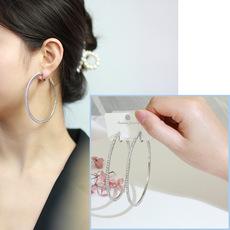 欧美大圈圈耳环女气质韩国个性镶钻耳圈圆环耳坠夸张无耳洞耳饰