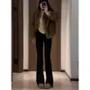 Calça Jeans Bootcut Preta Elástica para Mulheres 2025 Nova Primavera & Outono Calças Petite Cintura Alta Skinny Flare Perna Larga