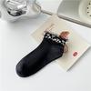 Nuevos Calcetines de Primavera y Verano 2023 Estilo Coreano Color Puro Encaje Perla Calcetines Bajos para Mujer Calcetines con Perlas Blancos y Negros Algodón