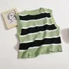 Chaleco de Rayas Chic Estilo Hong Kong para Mujer Verano Nuevo Dulce y Picante Estilo Pura Pasión Sexy Sin Mangas Camiseta Interior Corta Top de Moda