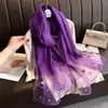 Outono e inverno novo lenço de seda fino de seda feminino borboleta bordado prego contas moda cachecol quente xale atacado