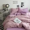Juego de Cama de Cuatro Piezas, Clase A, Adecuado para Dormir Desnudo, Funda de Edredón de Algodón Lavable, Sábana Plana de Color Sólido, Juego de Tres Piezas para Dormitorio Estudiantil, Sábana Ajustable 4
