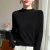 Camiseta básica de un solo color con textura transfronteriza, lista para usar, de cuello semialto para mujer, suéter interior fino de lana para otoño e invierno