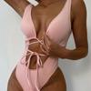Traje de baño Nuevo Estilo Europeo y Americano 2026, de una Pieza con Atar Sexy Calado Bikini, en Stock, Alta Elasticidad, Duradero