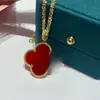 Collar Grande Van Gogh de Nácar Blanco para Mujer, Trébol de Cuatro Hojas, Chapado en Oro de 18K, Versión de Alta Gama, Cadena para Suéter de Nácar Rojo para Mujer, Fabricante