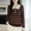 Suéter de tricô listrado com gola alta em blocos de cor retrô estilo coreano transfronteiriço, nova coleção de outono feminina, de manga comprida, modelador e versátil para usar em camadas