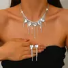 Conjunto de tres piezas de collar, pendientes y pulsera con diamantes de imitación en forma de corazón, joyería europea y americana, accesorios para vestido de novia.