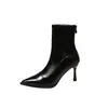 Chuyuji 2026 Otoño/Invierno Nuevas Botas Cortas Retro Marrones de Estilo Coreano Versátiles con Punta Fina y Tacón Alto para Mujer
