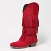 2026 Botas Largas de Borlas de Venta Caliente para Aumentar la Altura, Resistentes al Desgaste para Verano, Punta Redonda, Slip-On, Versátiles, Cómodas, Color Café