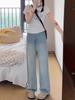Jeans Reto Bordado Vintage Novo Verão 2025 para Mulheres, Calça Wide Leg Versátil de Cintura Alta que Cobre o Quadril para Tipos de Corpo Pera