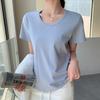 H175 Camiseta de Algodón Puro Seleccionado Estrictamente Cuello Redondo Coreana Hombro Camiseta de Verano para Mujer Ropa Exterior Holgada Adelgazante Manga Corta Camiseta Base Top