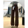 Calça Jeans Reta Cor de Café Melard para Mulheres, Novo Estilo 2025, Forrada com Fleece, Marrom, Cintura Alta, Slim-Fit, Perna Reta Estreita Larga Comprimento Total