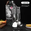 Juego de Utensilios de Cocina de Acero Inoxidable Cuchara y Espátula Espátula de Cocina Colador Colador Cuchara para Sopa Cuchara para Arroz Tenedor para Carne en Polvo Carne Cocina Juego de Siete Piezas
