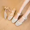 Sandalias de Tacón Grueso con Punta de Pedrería para Mujer, Novedad Verano 2026 Elegantes de Punta Media Estilo Francés Antideslizantes de Tacón Alto