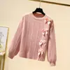 Suéter Gola Alta de Outono e Inverno com Laço Novo Design Japonês Nicho Suéter Básico de Gola Redonda Versátil Roupa Externa Feminina