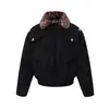 K80 Moda de Rua Americana High-End Neutro Retrô Estampa de Leopardo Design de Jaqueta Acolchoada Jaqueta Curta Larga de Algodão Masculina