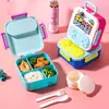 Lonchera de plástico de dibujos animados para estudiantes, apta para microondas, lonchera compartimentada portátil para trabajadores de oficina, lonchera bento para snacks de frutas