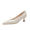 H685-1 Palmilha de Pele de Ovelha Salto Baixo Bico Fino Camada Única Sapatos Femininos Couro Oleado Padrão Cor Sólida Couro Macio Moda Sapatos Femininos Primavera e Verão Salto Alto