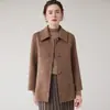 Nuevo abrigo de lana de doble cara simple y versátil para otoño e invierno para mujer, de longitud media, con cuello de solapa, holgado y elegante, chaqueta de manga larga