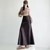 Falda satinada de sirena para mujer, otoño e invierno, forrada de polar, engrosada, de cintura alta, con efecto drapeado, que cubre la cadera, de longitud media