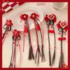 Horquilla para el pelo de Año Nuevo para niña, con lazo de trenza falsa, borla, accesorios para el cabello para niña con celebración de Año Nuevo