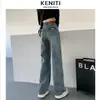 Jeans Wide Leg Feminino Chegada Nova Primavera e Outono 2024 Aparência Pequena Slim Caimento Alto Solto Cintura Alta Calça Reta