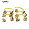 WT-B652 Nuevo Amatista Natural Diseño de Tres Gemas Chapado en Oro de 18k Pulsera Ajustable Europea y Americana de Venta Caliente para Mujer