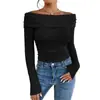 2026 Europeu e Americano Transfronteiriço Amazon Mulheres Sexy Ombro a Ombro Ajustado Manga Longa Base Uma Manga Top Camiseta