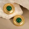 Pendientes de acero inoxidable transfronterizos Europa y Estados Unidos ágata verde disco liso pendientes franceses diseño de lujo ligero joyería al por mayor