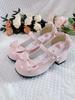 Zapatos Originales Lolita de Tacón Alto Xin Meng para Fiesta de Té Dorado Sucio Punta Redonda Piel Genuina Tacón Medio Lolita Zapatos Pequeños de Piel con Tacón Grueso