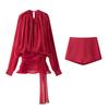 Ropa de Mujer Transfronteriza Popular Estilo Europeo Lujo Ligero Diseño de Cinta Plisada Traje de Vestido de Malla Suelto para Mujer