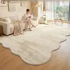 Alfombra para sala de estar, forma irregular, estilo crema, color liso, lavable, limpiable con toallita, impermeable, resistente a manchas, resistente a la suciedad, adecuada para sofá y dormitorio
