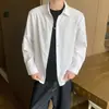 Camisa Larga de Seda Negra Hielo con Caída para Hombre, Elegante Chaqueta Camisa Blanca Casual Holgada de Verano, Resistente a las Arrugas