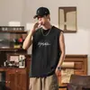 Regata esportiva masculina de seda gelada para o verão, camiseta sem mangas estampada da moda estilo japonês, colete solto e de secagem rápida