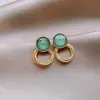 Brincos Redondos Cravejados com Diamantes de Resina Azul Fresco Agulha de Prata, Brincos de Luxo Leve de Alta Qualidade, Acessórios de Orelha de Temperamento Estilo Floresta de Nicho