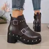 Botas de Cano Curto Femininas Studded com Solado Grosso e Salto Bloco, Estilo Europeu e Americano, Novidade Outono 2026, Botas Martin de Comércio Exterior, Botas Curtas Femininas Tendência no AliExpress