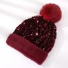 Comercio Exterior Transfronterizo Lentejuelas Lana Sombrero de Punto Mujer Otoño Invierno Personalidad Bola de Pelo Extraíble Sombrero de Punto con Terciopelo Cálido Gorro Pullover