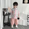 Ropa para Niños Traje de Verano para Niños 2026 Nuevo Estilo Camisa Tie-Dye Casual Estilo Campus Universitario Conjunto de Dos Piezas Moderno