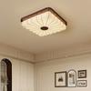 Lámpara de Techo Estilo Antiguo para Sala de Estar Lámpara Principal de Pasillo Nogal Color Retro Francés Estilo Nanyang Lámpara de Habitación con Tela Protección Ocular