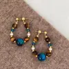 Pendientes Vintage Melard de Piedra Ojo de Tigre Geométrico con Cuentas, Pendientes de Lujo Ligero de Gama Alta, Accesorios para Orejas de Moda y Únicos de Nicho para Mujeres