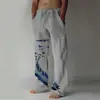 Calças Masculinas Transfronteiriças Calças de Praia de Verão Bolso Cordão Cintura Elástica Impressão 3D Respirável Leve Calças Casuais