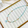 Nuevo Collar de Cuentas de Colores para Mujer, Cadena para Clavícula de Moda Personalizada con Cuentas de Amazonita, Colgante de Elefante de Acero de Titanio con Esmalte