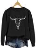 Amazon trendy eBay top holgado divertido estampado cabeza de vaca nuevo cuello redondo manga larga camisa jersey en stock