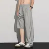 Pantalones Casuales Rectos de Dobladillo Curvo Rayados Estilo Old Money para Hombre, Pantalones Anchos Relajados de Seda de Hielo con Caída, Largos hasta el Suelo para Hombre