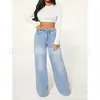 Comercio Exterior Europeo y Americano Transfronterizo Modelo 2026 Pantalones de Mezclilla para Mujer de Cintura Alta Adelgazantes con Cordón Holgados de Pierna Ancha Moda