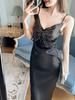 2026 Verano Nuevo Estilo Francés Sexy Mariposa Cuello en V Delgado Cintura Alta Tirantes Vestido Base Falda Larga para Mujeres 9654