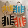 Nova Bolsa de Palha Listrada de Ombro Único, Bolsa Artesanal Tecida à Mão, Bolsa Feminina Casual, Bolsa de Praia de Corda de Papel Tecido de Papel