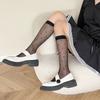 Medias de Seda Fina Mu Ruan Calcetines Transparentes de Lunares Ondulados hasta la Pantorrilla Transpirables Combinables Calcetines de Tubo Medio Rosa Negro Seda Calcetines por Encima de la Rodilla Slim
